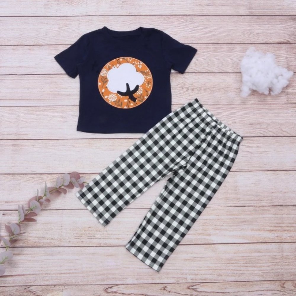 Boutique Boys Cotton Ball Fall Harvest Boy Short Sleeve Outfit Set